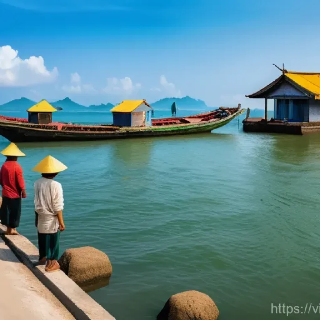 해수면 상승 대응을 위한 정책 개선 사항 - **Prompt:** A panoramic view of a robust, modern concrete sea dike protecting a vibrant Vietnamese c...