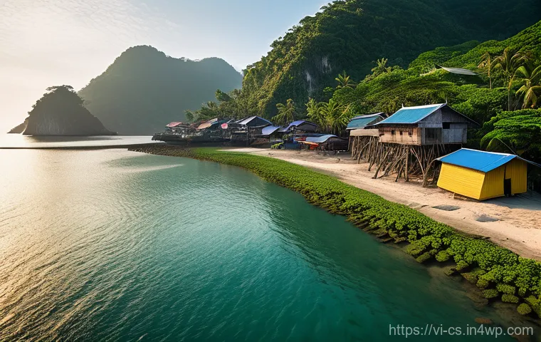 해수면 상승 대응을 위한 글로벌 차원의 해결 방안 - **Prompt 1: Resilient Coastal Village Protected by Nature and Engineering**
A wide-angle, cinema...