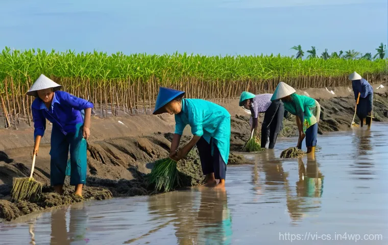 해수면 상승의 지역별 영향 차이 분석 - **Mekong Delta Farmer Facing Salinization:** A wide shot of an elderly Vietnamese farmer, male, with...