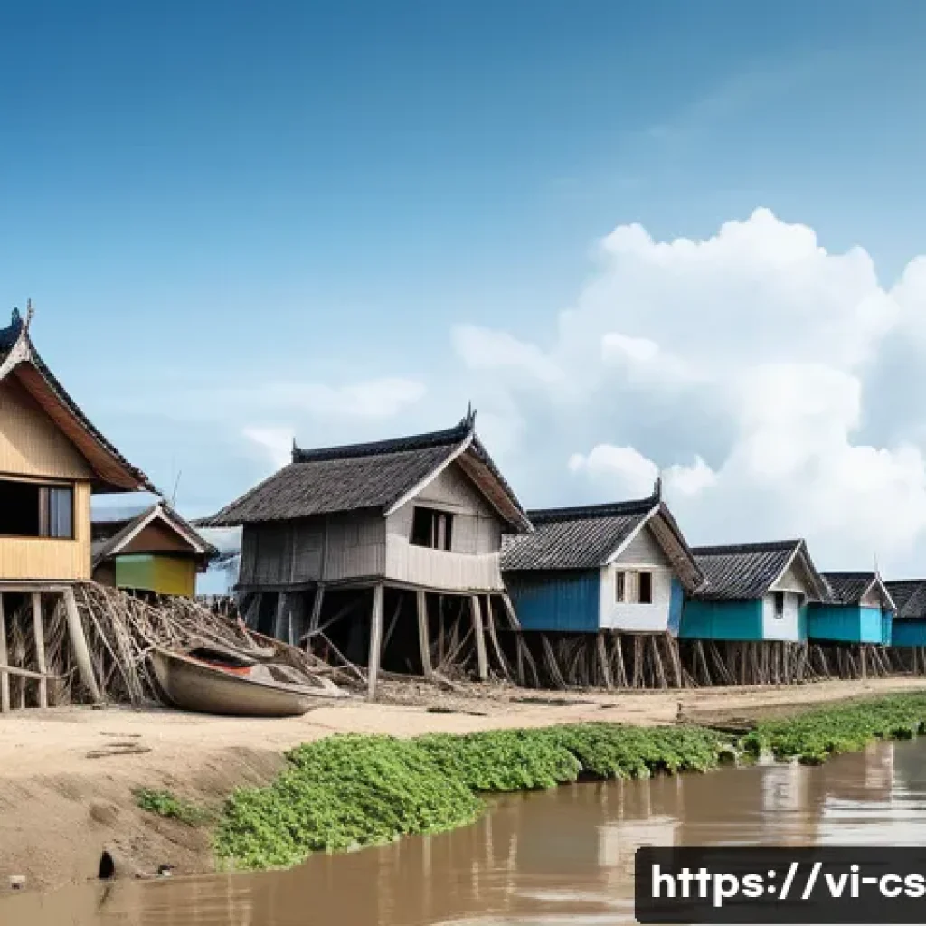 해수면 상승의 경제적 기회와 도전 과제 - **Prompt 1: Coastal Resilience in Vietnam**
An image depicting a Vietnamese coastal village grap...