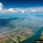 Home 22 해수면 상승 대응을 위한 데이터 분석 기법 - A detailed satellite view of the Mekong Delta coastline in Vietnam during high tide, showcasing adva...