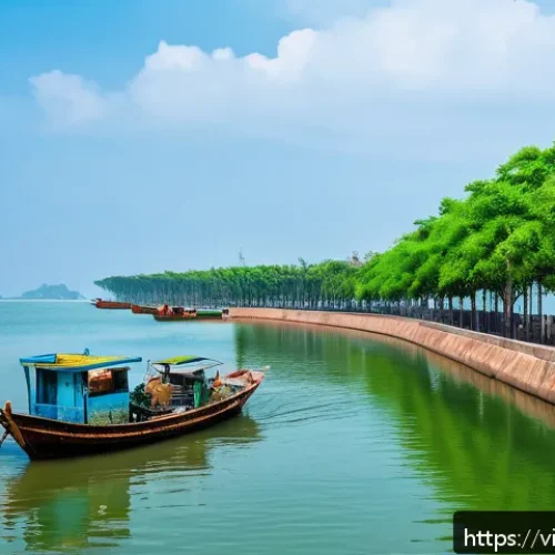 Home 17 해수면 상승과 도시 개발의 지속 가능성 - A detailed coastal cityscape in Vietnam featuring a multifunctional seawall and breakwater made of s...