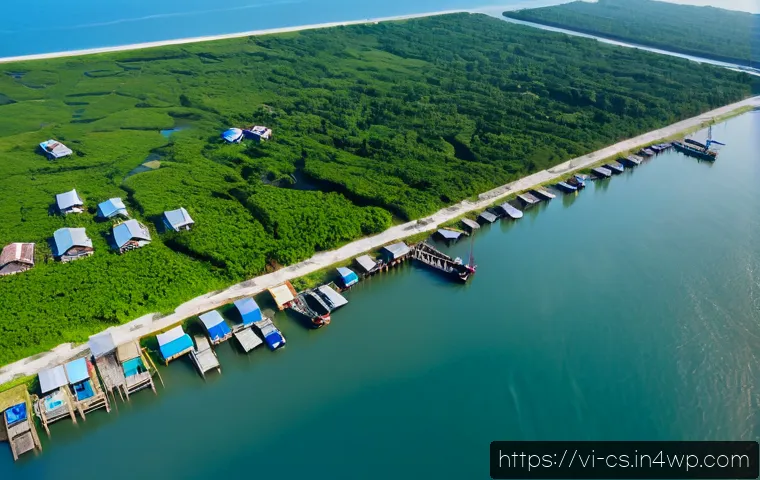 해수면 상승 지역별 대책 비교 - Photorealistic aerial coastal comparison in central Vietnam: a vulnerable fishing neighborhood near ...